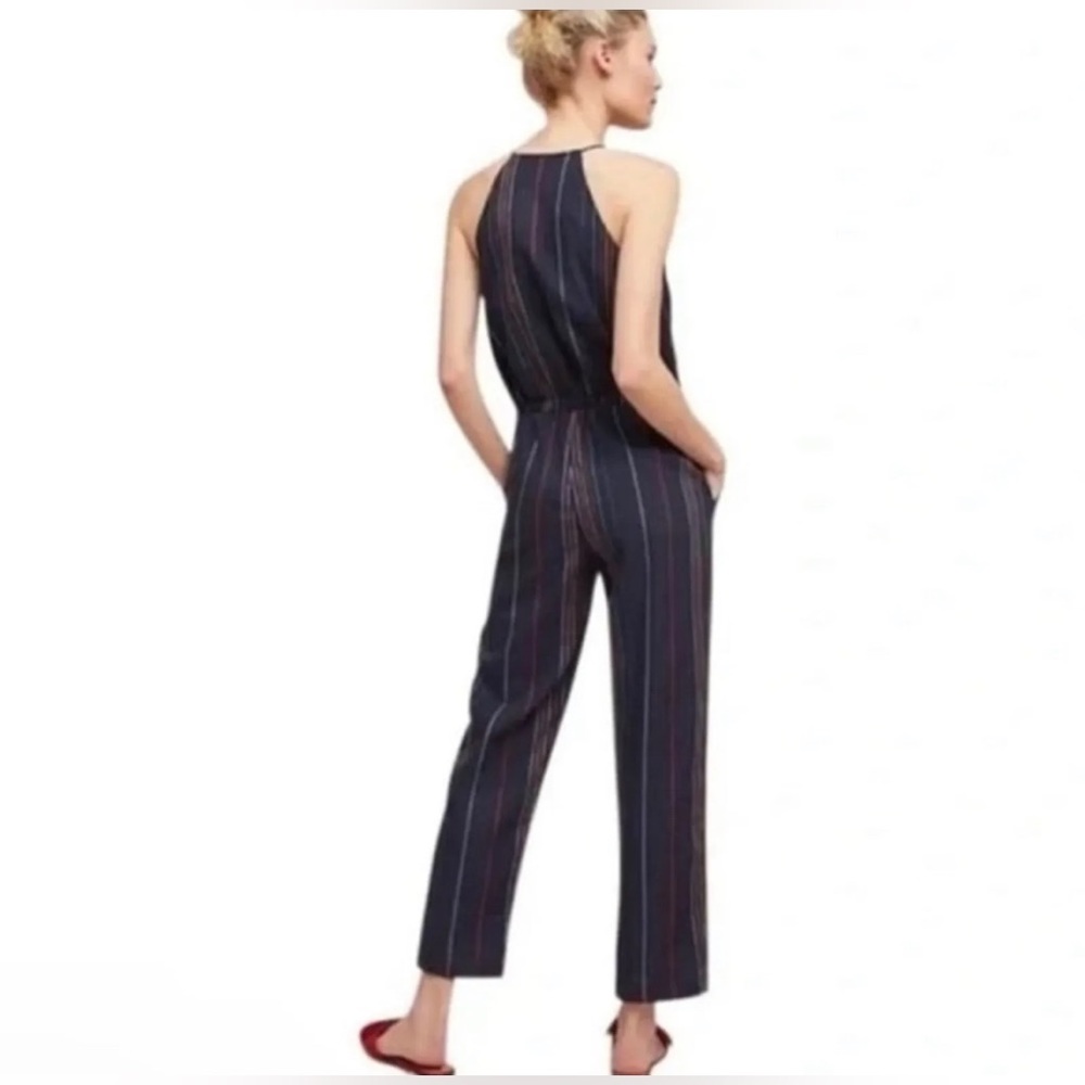 NWOT Anthropologie Dolan Stripe Multicolor Blue Tie Keyhole Front Jumpsuit small - Picture 7 of 12